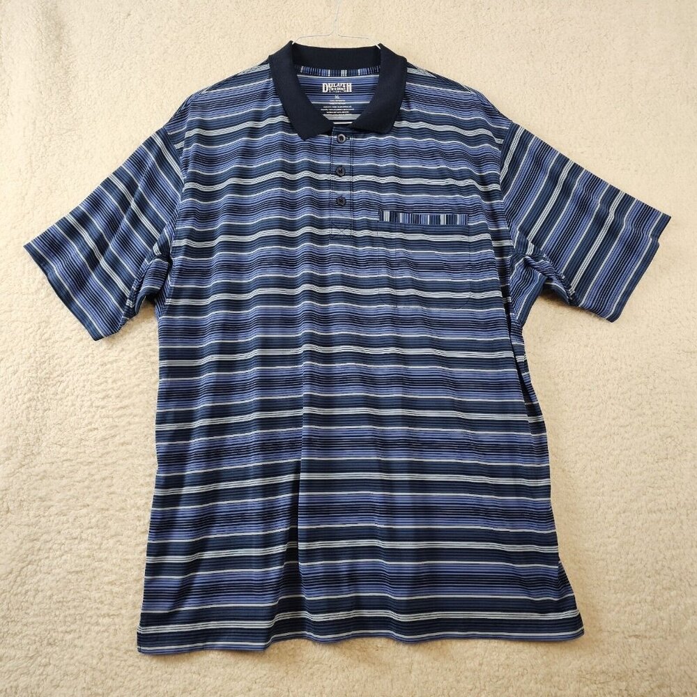 Duluth Trading Polo Shirt Mens XL Blue Striped Performance Golf Outdoor Golfcore